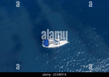 Aerial view of sailing yacht in the sea Stock Photo
