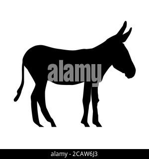 Digital illustration of a donkey black silhouette icon on a white background Stock Photo