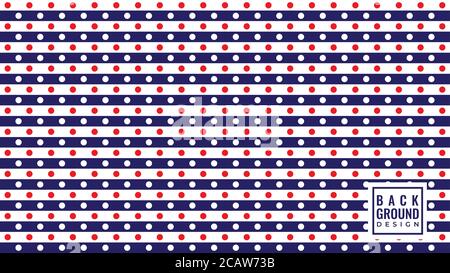 Horizontal stripe lines with dots ornament. American Polkadot background design template. Red White Blue Color Theme. Vector Illustration. Stock Vector