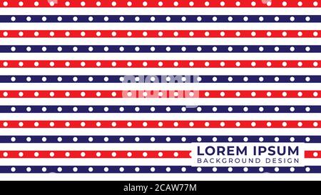 Horizontal stripe lines with dots ornament. American background design template. Red White Blue Color Theme. Vector Illustration. Stock Vector