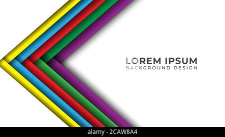 Colorful Left Arrows Diagonal Stripes With Blank Space. Papercut Vector Illustration. Abstract Background Design Template. White Yellow Blue Red Green Stock Vector