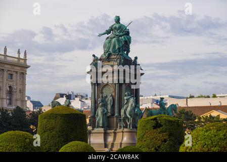 View of the monument to Empress Maria Theresia (1888) in the early April morning. Vienna, Austria Stock Photo