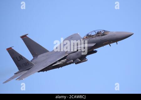 US Air Force McDonnell Douglas F-15 Eagle of the 48th Fighter Wing practising at RAF Lakenheath, Suffolk, UK Stock Photo