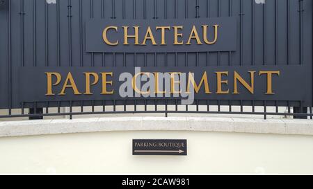 Bordeaux , Aquitaine / France - 08 04 2020 : Chateau Pape Clément text and sign logo front of entrance to wine castle famous historical in pessac Bord Stock Photo