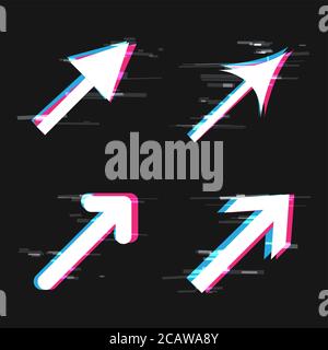 glitch arrows sign set on dark background Stock Vector