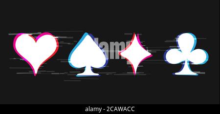 glitch playing cards sign set in dark Stock Vector