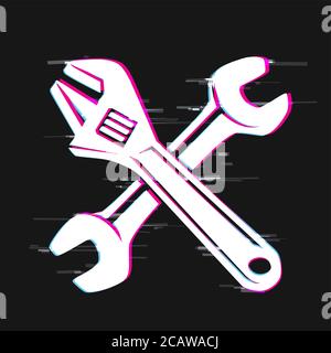repair wrench sign glitch design Stock Vector