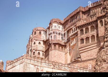 Jodhpur / India - March 18, 2020: Impressive Mehrangarh fort walls Stock Photo