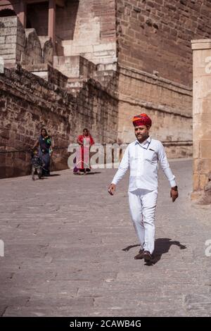 Jodhpur / India - March 18, 2020: Tourists visiting Mehrangarh fort Stock Photo