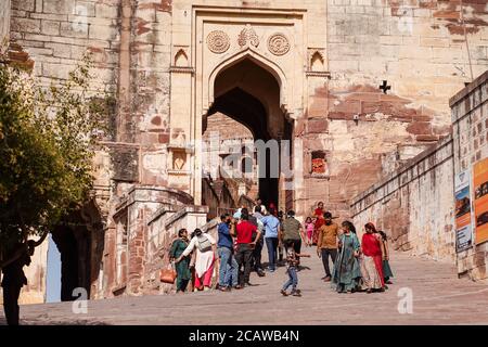 Jodhpur / India - March 18, 2020: Tourists visiting Mehrangarh fort Stock Photo