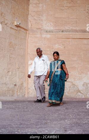 Jodhpur / India - March 18, 2020: Tourists visiting Mehrangarh fort Stock Photo