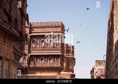 Jodhpur / India - March 18, 2020: Impressive Mehrangarh fort walls Stock Photo