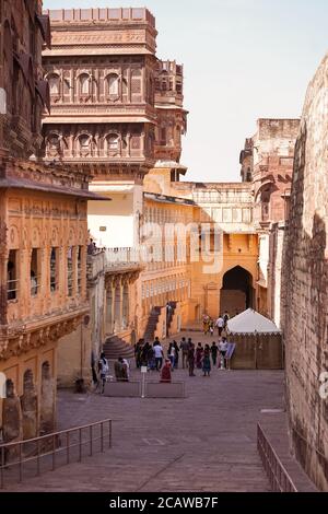 Jodhpur / India - March 18, 2020: Tourists visiting Mehrangarh fort Stock Photo