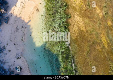 Tropical sea coral reef coastline. Beautiful shades of green, blue and brown. Stock Photo