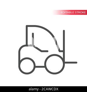 Forklift truck thin line vector icon. Simple vector lift or fork truck, outline, editable stroke. Stock Vector