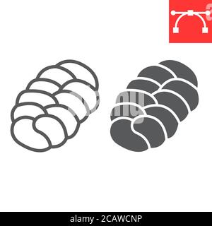 Challah line and glyph icon, bread and loaf, braided bread sign vector graphics, editable stroke linear icon, eps 10. Stock Vector