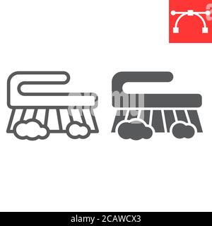 Hand scrubbing brush line and glyph icon, hygiene and disinfection, cleaning brush sign vector graphics, editable stroke linear icon, eps 10. Stock Vector