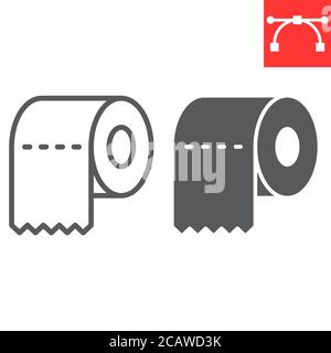 Toilet paper line and glyph icon, hygiene and disinfection, toilet paper sign vector graphics, editable stroke linear icon, eps 10. Stock Vector