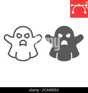Ghost line and glyph icon, halloween and scary, ghost sign vector graphics, editable stroke linear icon, eps 10. Stock Vector