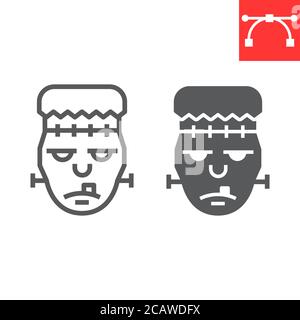 Frankenstein line and glyph icon, halloween and scary, zombie sign vector graphics, editable stroke linear icon, eps 10. Stock Vector