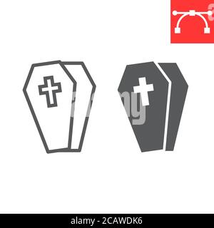 Coffin line and glyph icon, halloween and scary, casket sign vector graphics, editable stroke linear icon, eps 10. Stock Vector