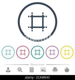 Adjust canvas size flat color icons in round outlines. 6 bonus icons included. Stock Vector