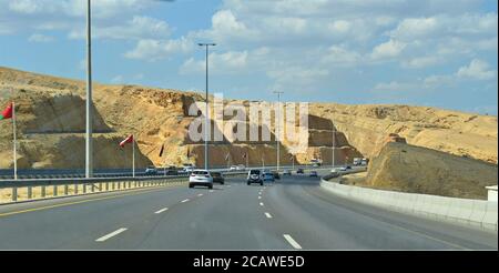 Road trip at the capital of Oman Muscat. Oman city life background. traffic Buildings : muscat, oman Stock Photo