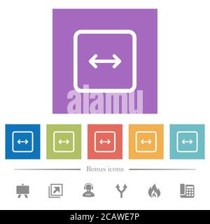 Adjust object width flat white icons in square backgrounds. 6 bonus icons included. Stock Vector