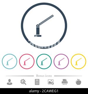 Opened barrier flat color icons in round outlines. 6 bonus icons included. Stock Vector