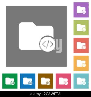 Source code directory flat icons on simple color square backgrounds Stock Vector