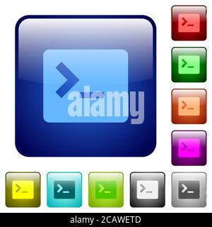 Command terminal icons in rounded square color glossy button set Stock Vector