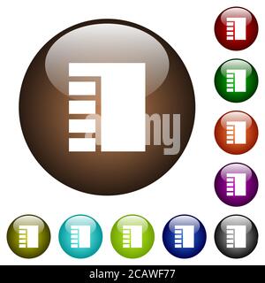 Vertical tabbed layout active white icons on round color glass buttons Stock Vector