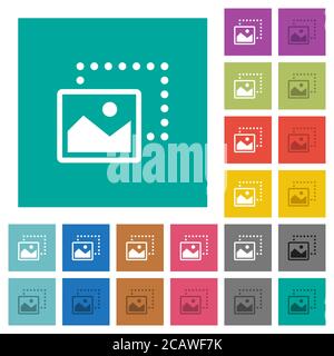 Drag image to bottom left multi colored flat icons on plain square backgrounds. Included white and darker icon variations for hover or active effects. Stock Vector