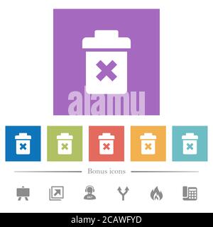Delete flat white icons in square backgrounds. 6 bonus icons included. Stock Vector
