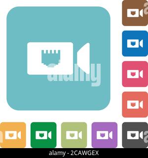 IP camera white flat icons on color rounded square backgrounds Stock Vector