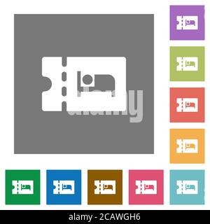 Accommodation discount coupon flat icons on simple color square backgrounds Stock Vector