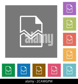 Broken page flat icons on simple color square backgrounds Stock Vector