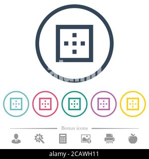 Outer borders flat color icons in round outlines. 6 bonus icons included. Stock Vector