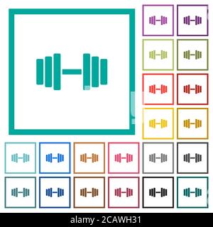 Gym flat color icons with quadrant frames on white background Stock Vector