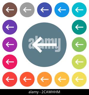 Keyboard backspace flat white icons on round color backgrounds. 17 background color variations are included. Stock Vector