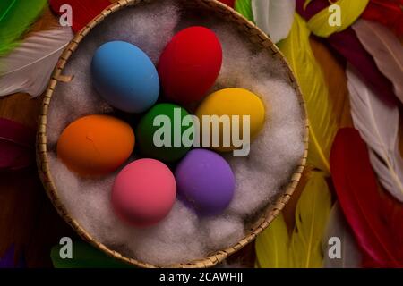 Multi colored painted eater eggs Stock Photo