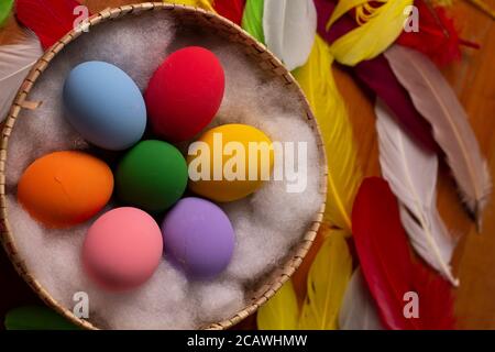 Multi colored painted eater eggs Stock Photo