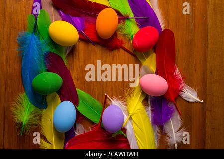 Multi colored painted eater eggs Stock Photo