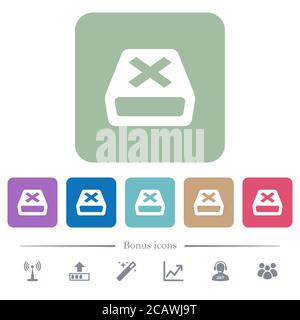 Uninstall white flat icons on color rounded square backgrounds. 6 bonus icons included Stock Vector