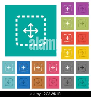 Drag object multi colored flat icons on plain square backgrounds. Included white and darker icon variations for hover or active effects. Stock Vector