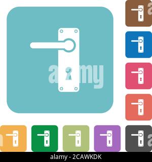 Left handed door handle with screws white flat icons on color rounded square backgrounds Stock Vector