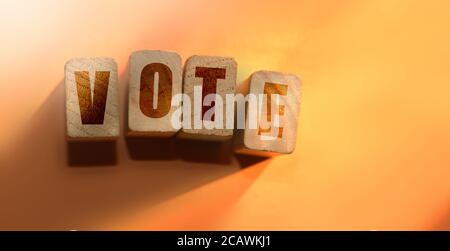 Vote word on Wooden Blocks. on orange background. Business and Election Concept