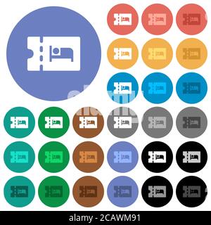 Accommodation discount coupon multi colored flat icons on round backgrounds. Included white, light and dark icon variations for hover and active statu Stock Vector