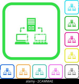 Multiple connections to mail server vivid colored flat icons in curved borders on white background Stock Vector