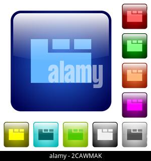 Horizontal tabbed layout active icons in rounded square color glossy button set Stock Vector